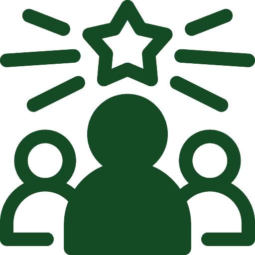 Landscaping professionals celebrating success with star and spark icons.