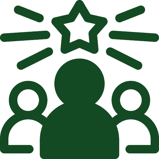 Landscaping professionals celebrating success with star and spark icons.