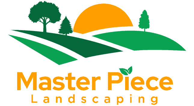 Master Piece Landscaping logo with sunset and landscape design.