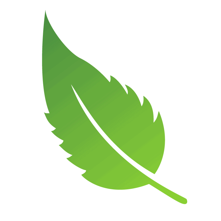 Simple green leaf icon representing eco-friendly landscaping services.