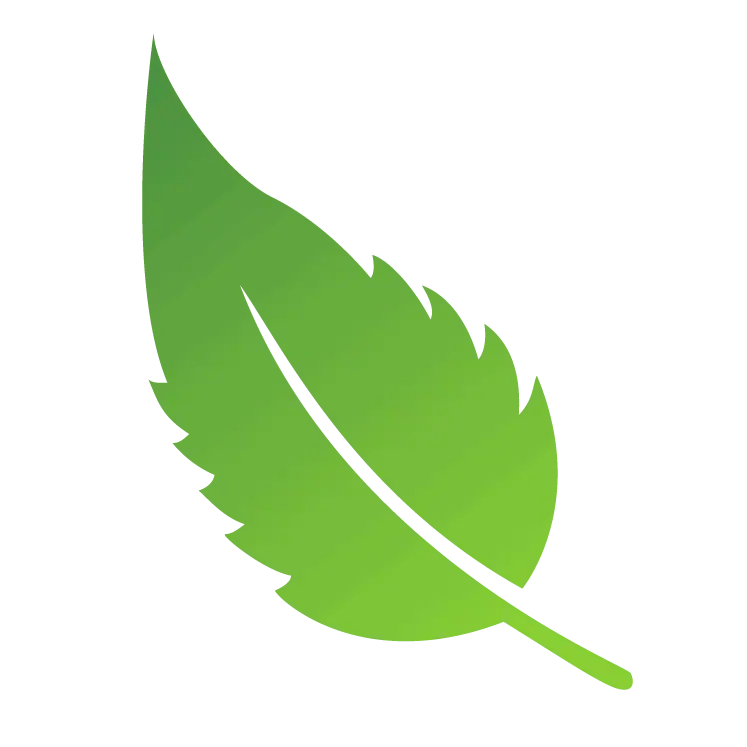 Simple green leaf icon representing eco-friendly landscaping services.